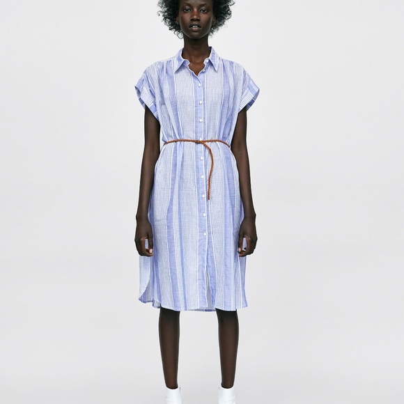 Zara Dresses & Skirts - NWT Zara Blue White Stripe Shirt Dress w/ Belt